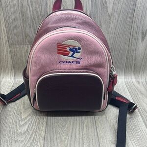 Coach Pink and Burgundy Mini Backpack with Leather Finish